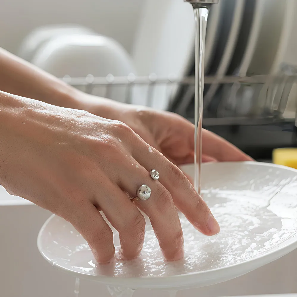 Minimal δαχτυλίδι από ατσάλι με διπλές μπίλιες