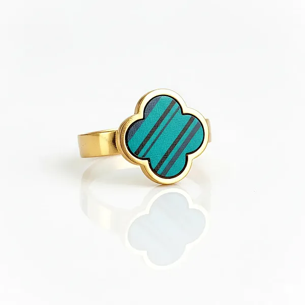 Δαχτυλίδι Ατσάλινο Χρυσό με Πράσινη Ριγέ Πέτρα