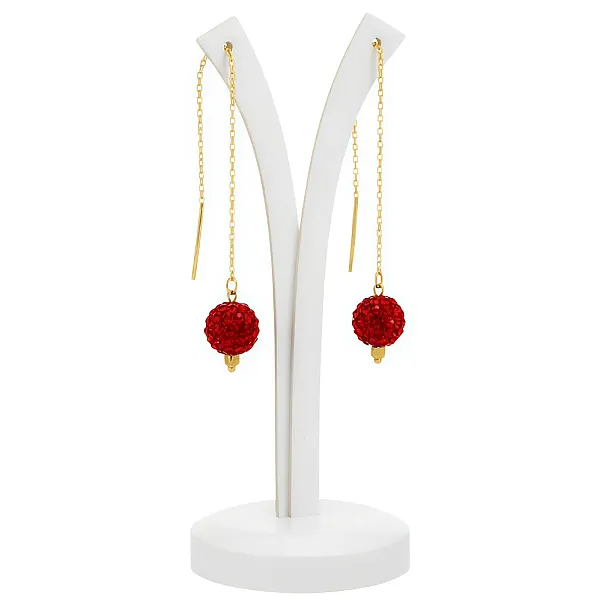 Threader Σκουλαρίκια με Κόκκινες Χάντρες Strass