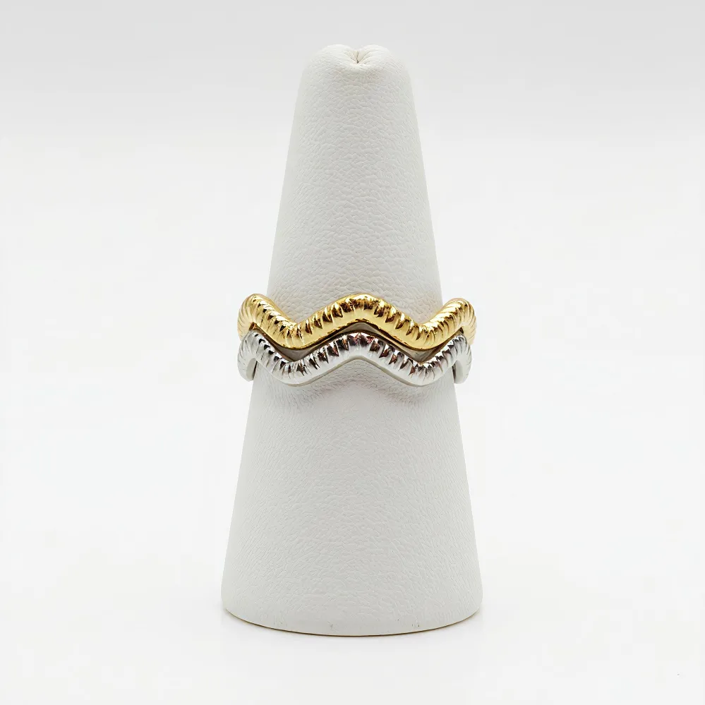 Δίχρωμο Σετ Δαχτυλίδια Ζιγκ-Ζαγκ Ατσάλι