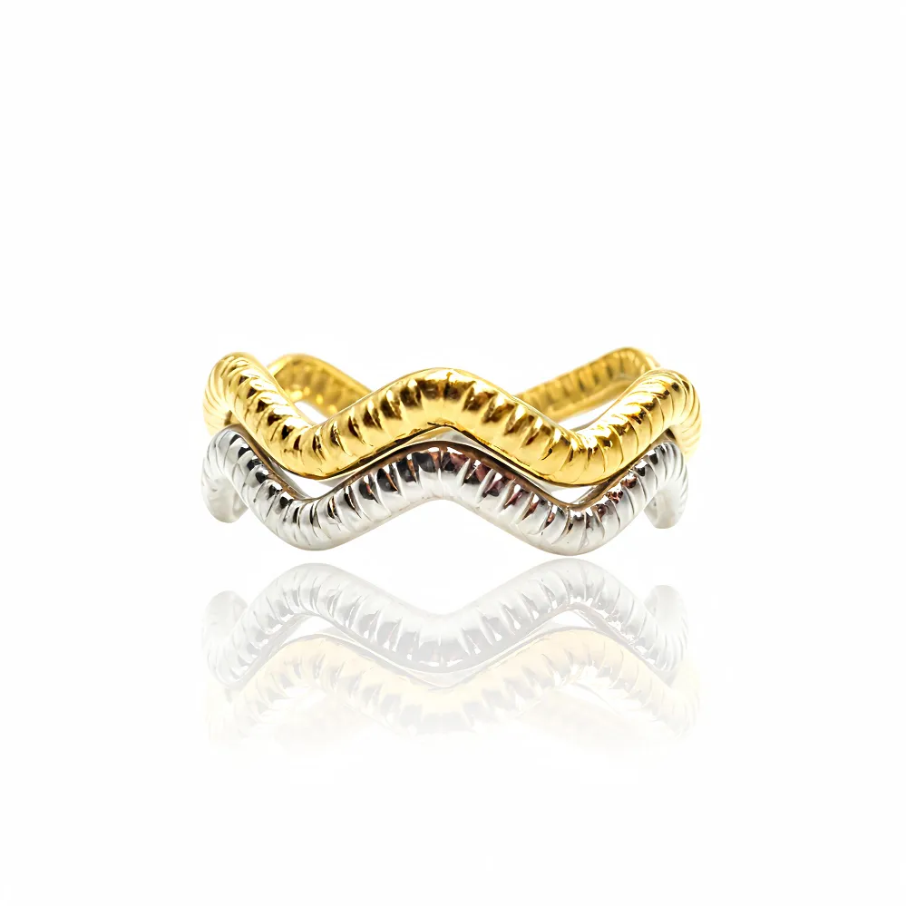 Δίχρωμο Σετ Δαχτυλίδια Ζιγκ-Ζαγκ Ατσάλι