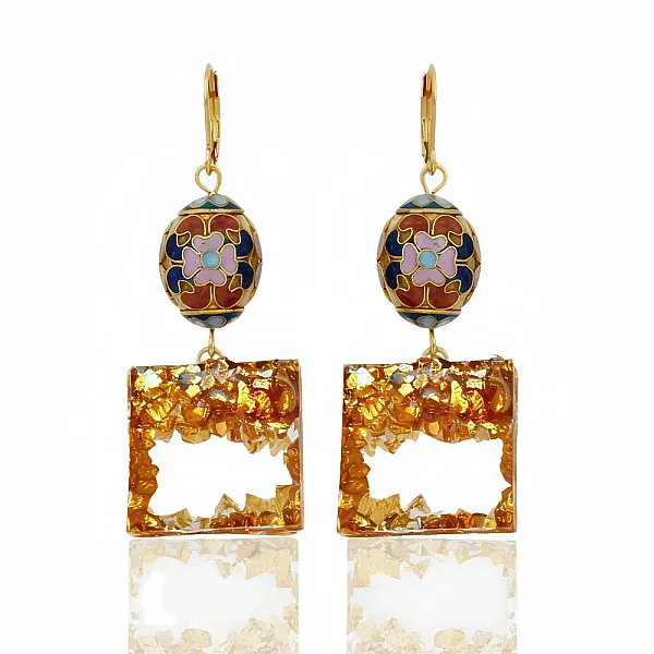 Χειροποίητα σκουλαρίκια από ατσάλι με κρυστάλλους και cloisonné χάντρα