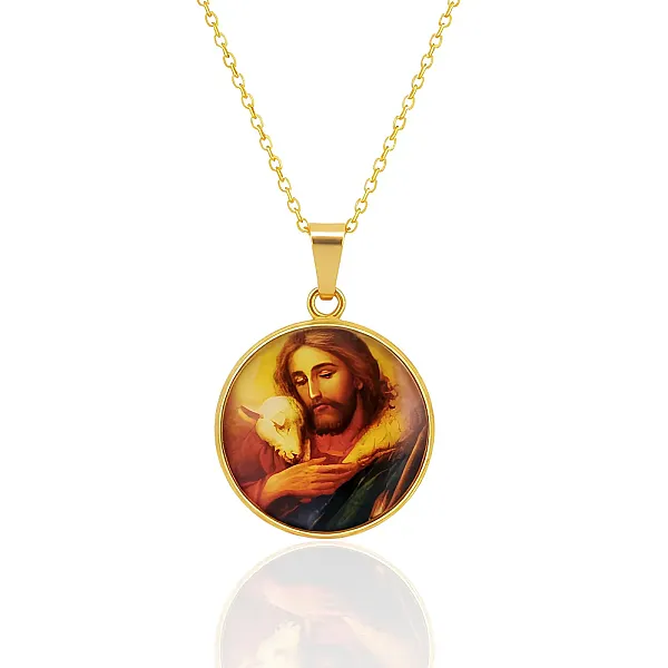 Ατσάλινο Κολιέ Χριστός Ο Καλός Ποιμένας