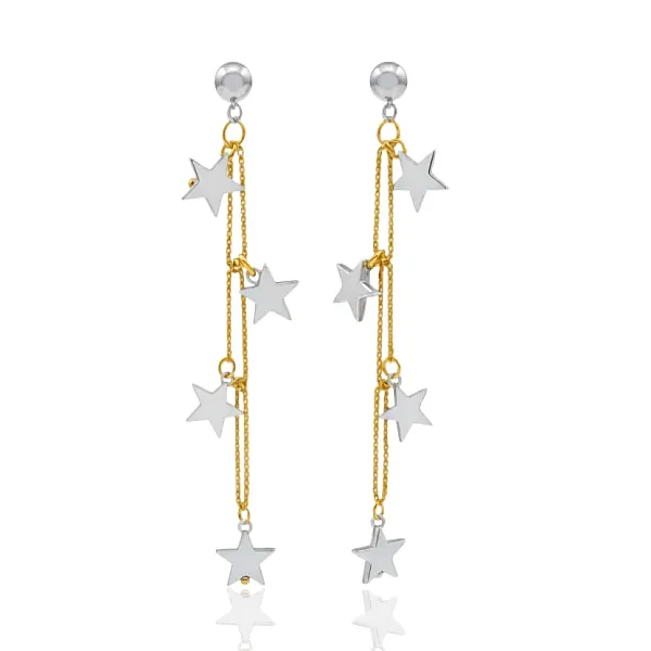 Σκουλαρίκια Κρεμαστά Δίχρωμα με Αστέρια
