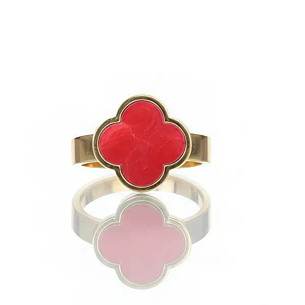 Δαχτυλίδι Ατσάλινο με Κόκκινο Φίλντισι Τετράφυλλο Τριφύλλι