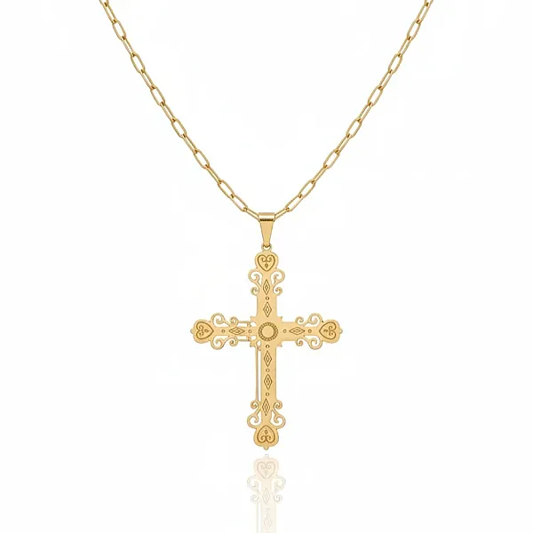 Αντικέ χρυσός σταυρός από ατσάλι με αλυσίδα