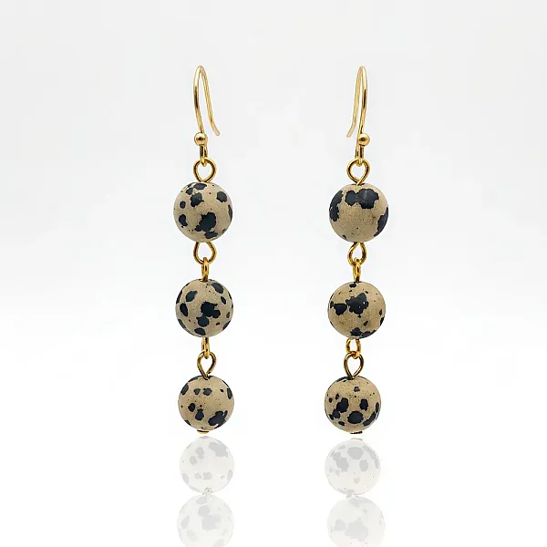 Σκουλαρίκια χειροποίητα από Ίασπι Δαλματίας  ατσάλι