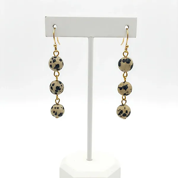 Σκουλαρίκια χειροποίητα από Ίασπι Δαλματίας  ατσάλι