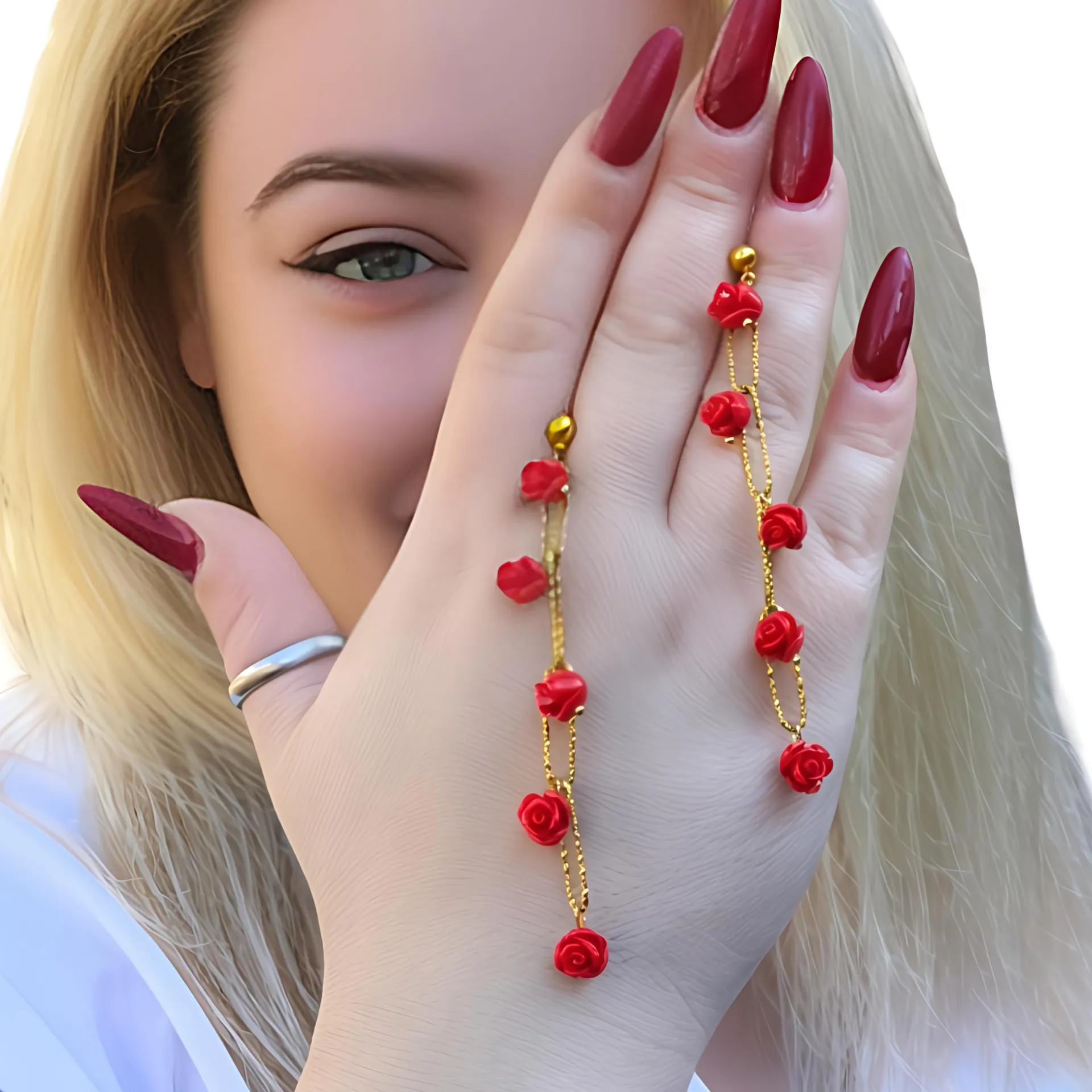 Σκουλαρίκια κρεμαστά με λουλούδια κόκκινα