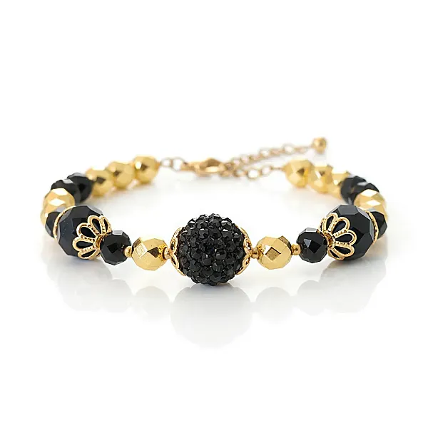 Βραχιόλι Ατσάλινο με μαύρα κρύσταλλα & αιματίτη επιχρυσωμένο 18Κ