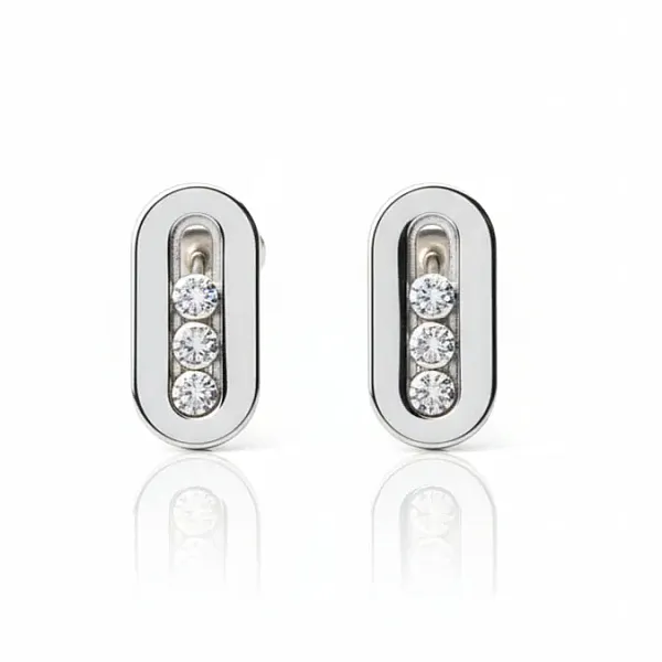 Σκουλαρίκια από Ανοξείδωτο Ατσάλι με Κινούμενες Διάφανες Χάντρες Στρας