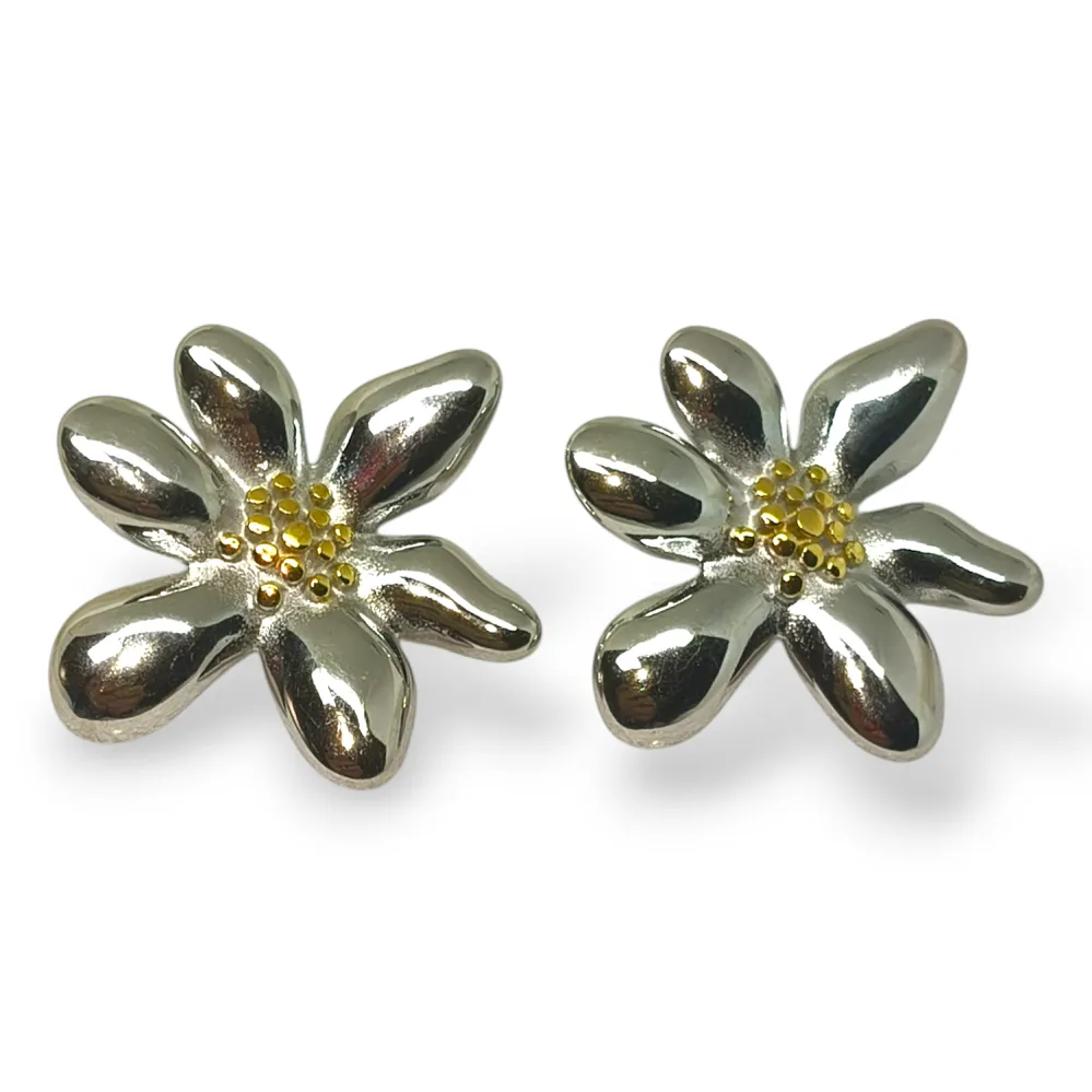 Σκουλαρίκια ατσάλι λουλούδι δίχρωμο