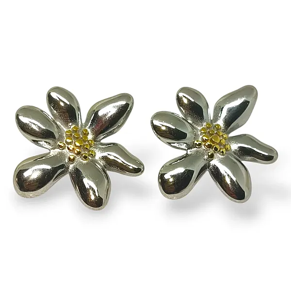 Σκουλαρίκια ατσάλι λουλούδι δίχρωμο