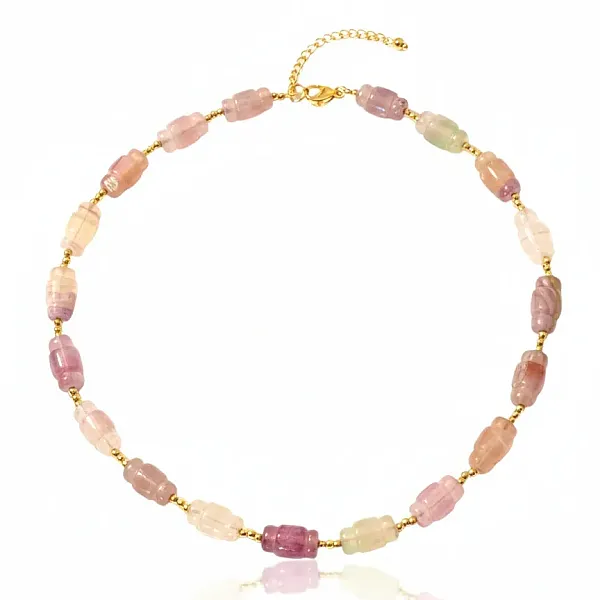 Κολιέ με φυσική τουρμαλίνη και επιχρυσωμένο ατσάλι