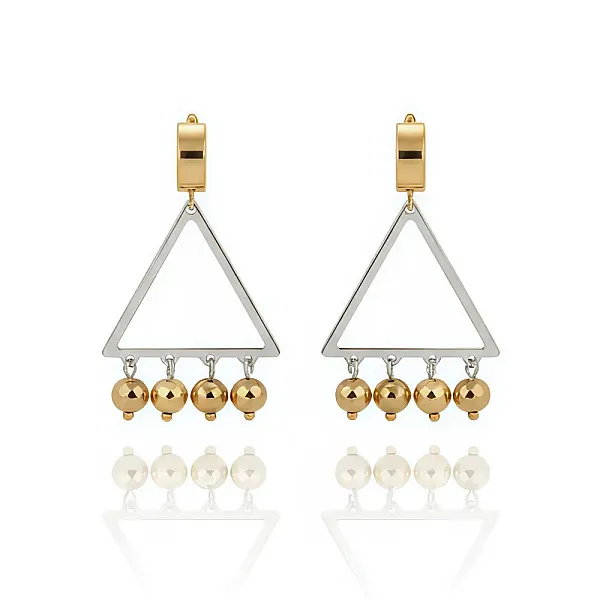 Δίχρωμα Χειροποίητα Σκουλαρίκια από Ανοξείδωτο Ατσάλι & Χάντρες Αιματίτη