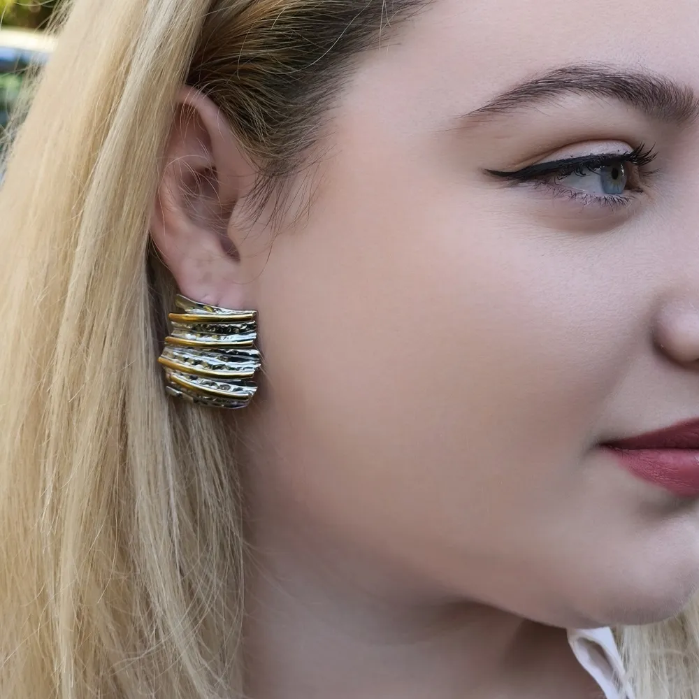 Σκουλαρίκια ατσάλι  μακρόστενα διχρωμία