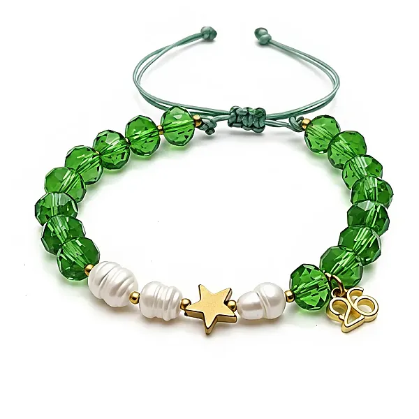 Βραχιόλι Γούρι 2026 με Κρύσταλλα, Μαργαριτάρια & Αστέρι Αιματίτη πράσινο