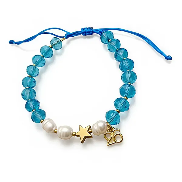 Βραχιόλι Γούρι 2026 με Κρύσταλλα, Μαργαριτάρια & Αστέρι Αιματίτη  γαλάζιο