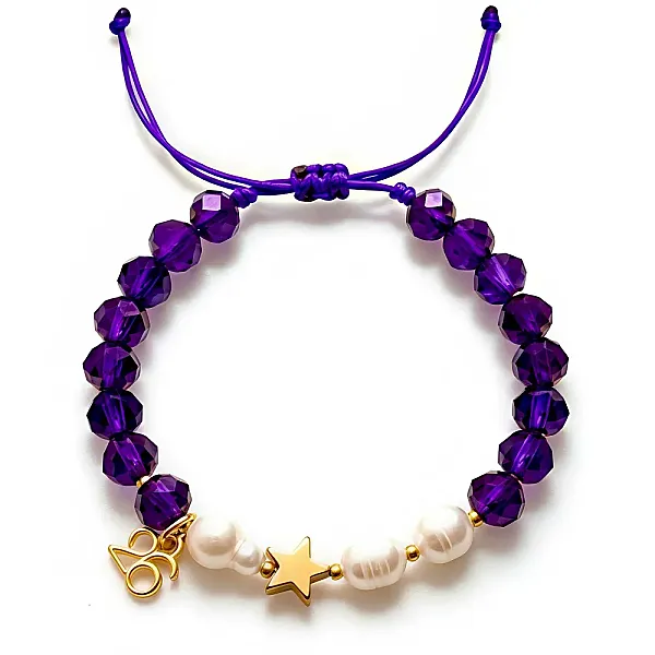 Βραχιόλι Γούρι 2026 με Κρύσταλλα, Μαργαριτάρια & Αστέρι Αιματίτη μωβ μεταλλικό