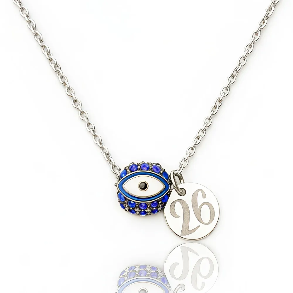Γούρι Κολιέ 2026 από Ατσάλι με Μάτι Σμάλτο & Μπλε zircon