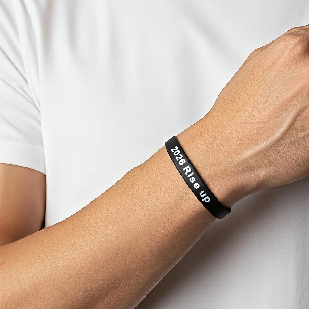 Βραχιόλι Σιλικόνης Γούρι 2026 Unisex Μαύρο με Λευκά Γράμματα