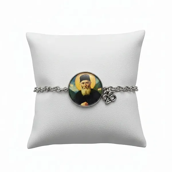 Βραχιόλι Γούρι 2026  Άγιος Παΐσιος με Υγρό Γυαλί Ατσάλι