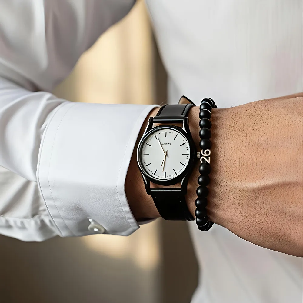 Ανδρικό σετ δώρου γούρι 2026 με ρολόι quartz και χειροποίητο βραχιόλι