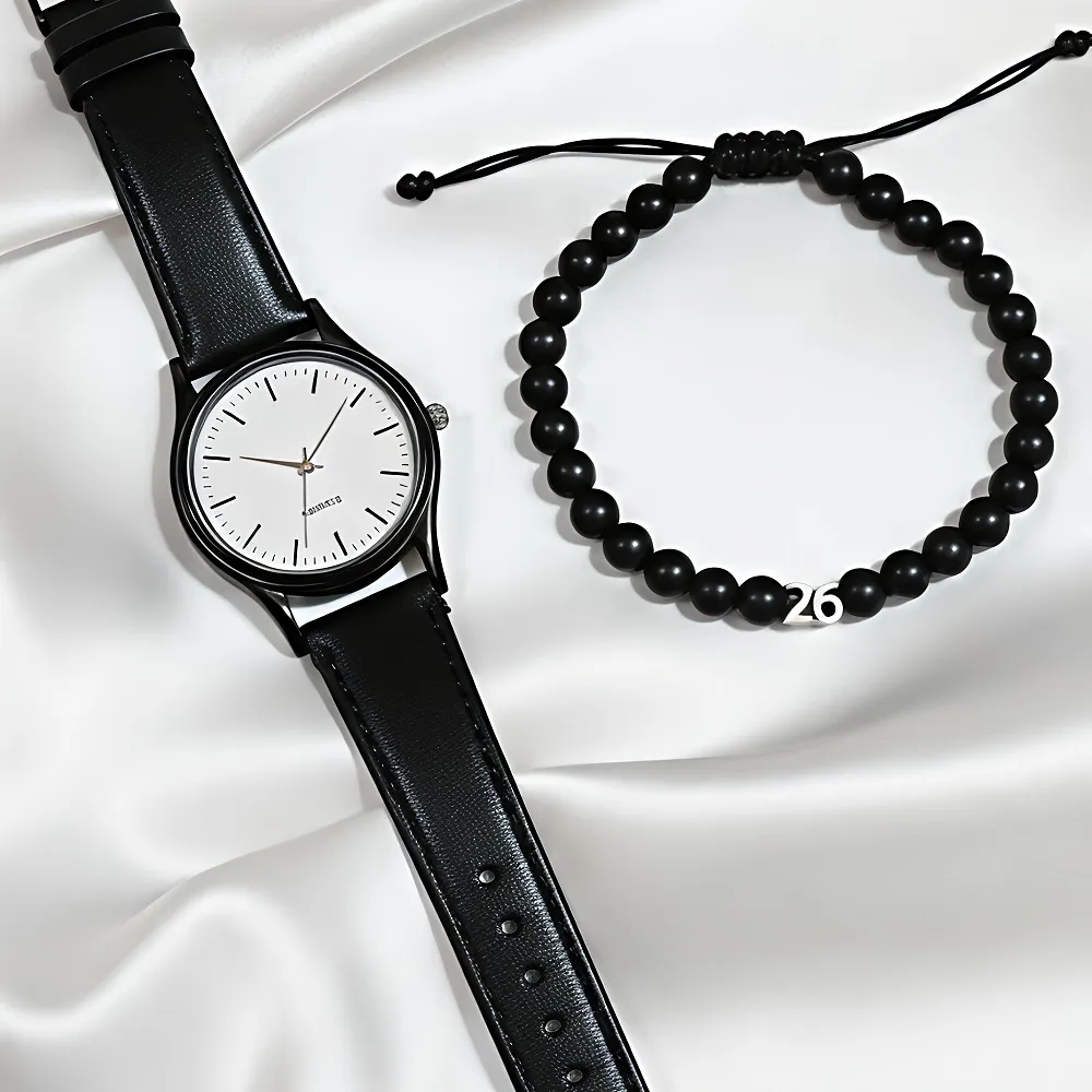 Ανδρικό σετ δώρου γούρι 2026 με ρολόι quartz και χειροποίητο βραχιόλι