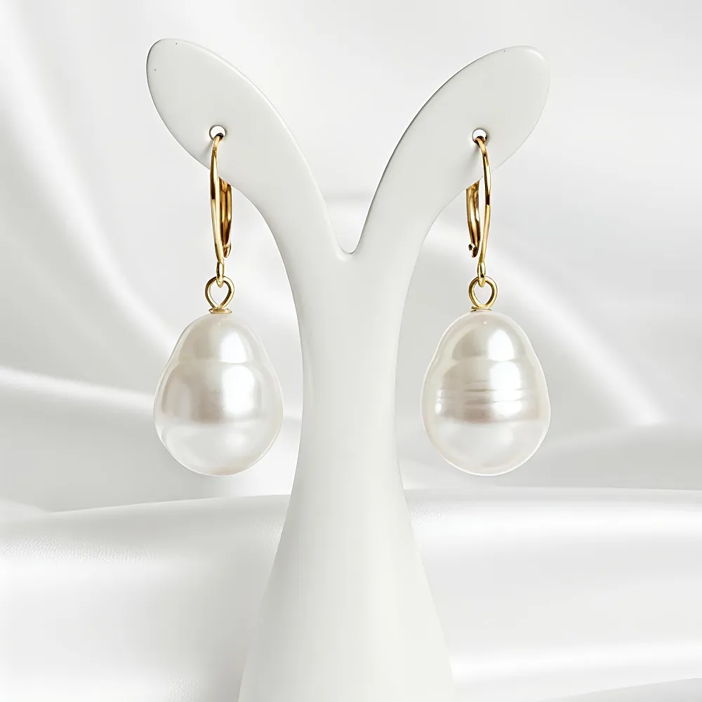 Χειροποίητα Σκουλαρίκια από Ανοξείδωτο Ατσάλι με Δάκρυ Πέρλα