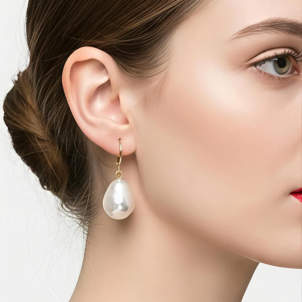 Χειροποίητα Σκουλαρίκια από Ανοξείδωτο Ατσάλι με Δάκρυ Πέρλα