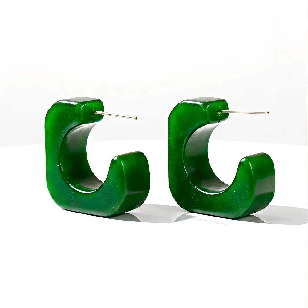 Ακρυλικά Πράσινα Σκουλαρίκια  με Νερά Καρφάκι Ατσάλι