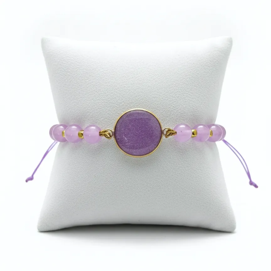 Χειροποίητο Βραχιόλι Μωβ με Υγρό Γυαλί