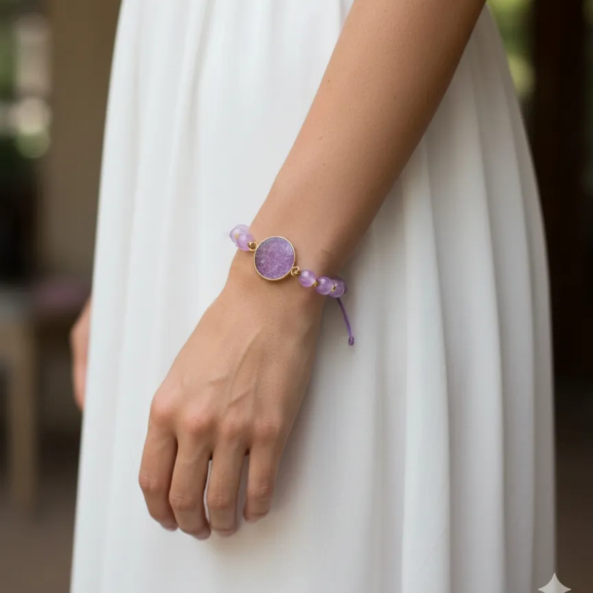 Χειροποίητο Βραχιόλι Μωβ με Υγρό Γυαλί