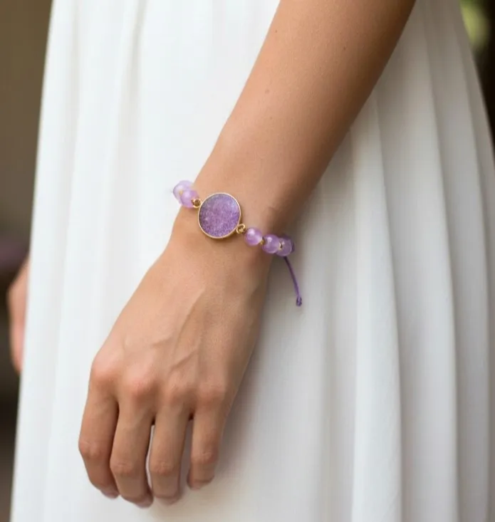 Χειροποίητο Βραχιόλι Μωβ με Υγρό Γυαλί