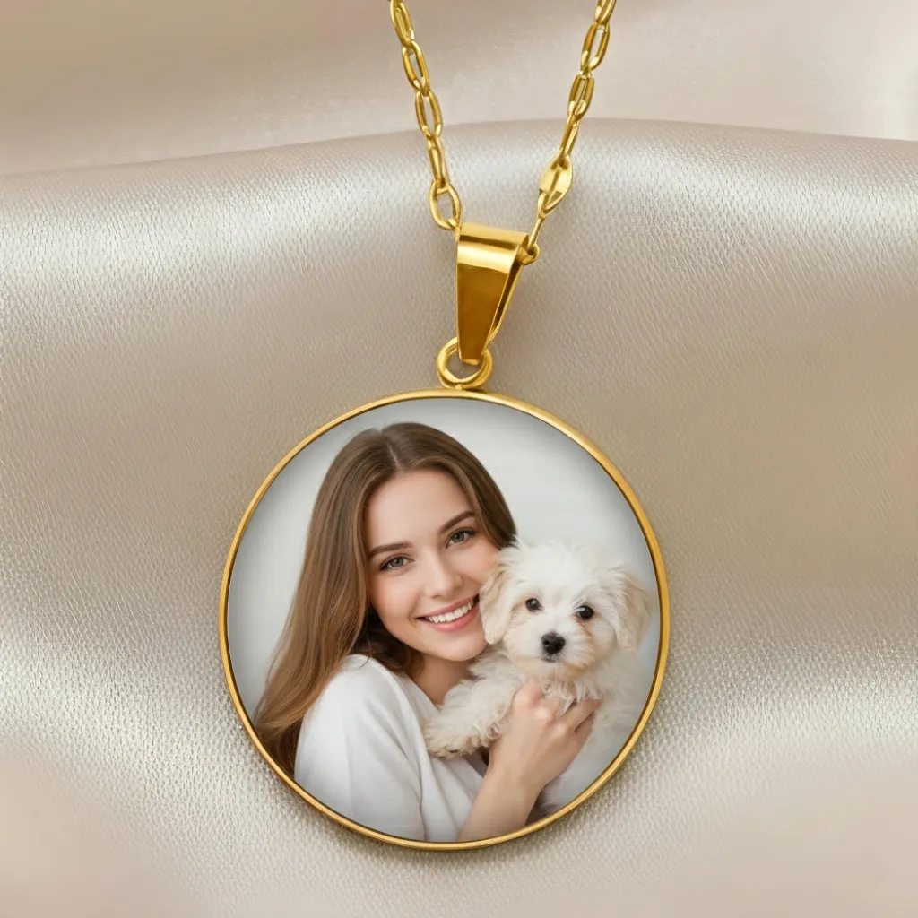 Προσωποποιημένο στρογγυλό μενταγιόν με φωτογραφία χρυσό ατσάλι