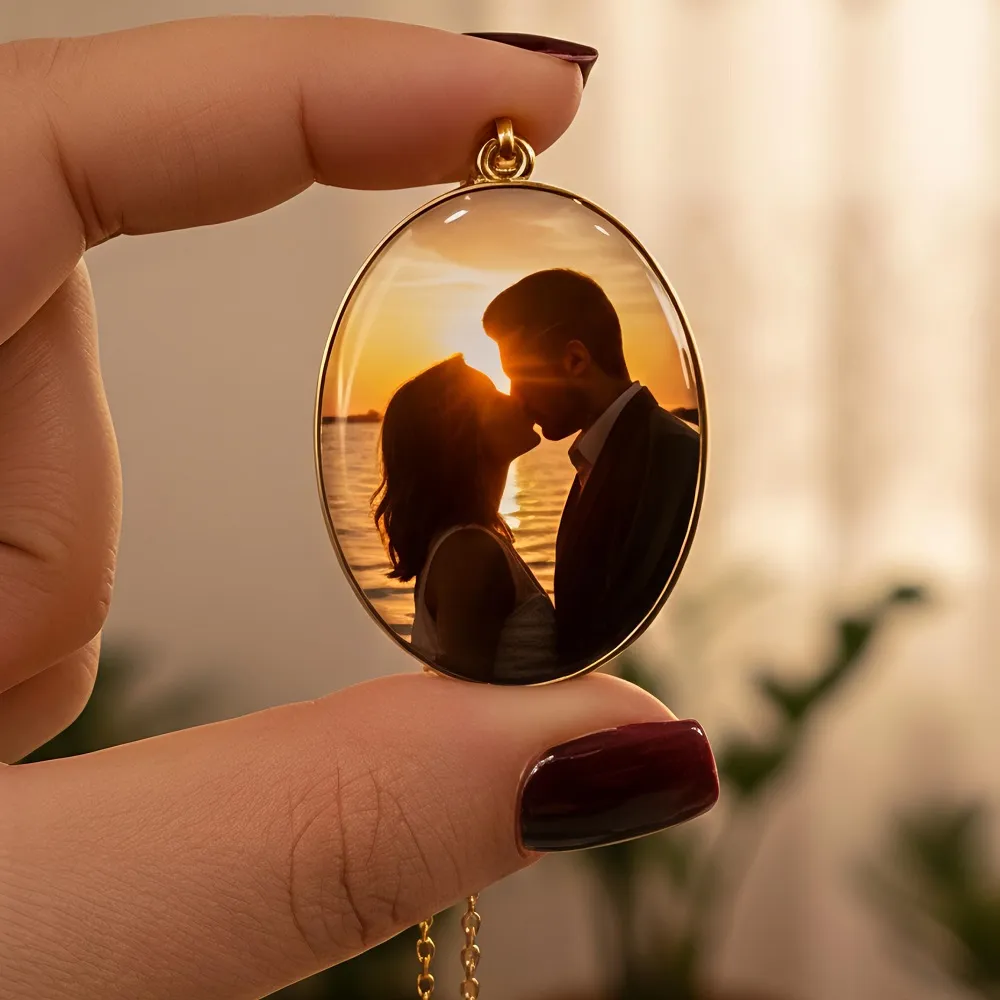 Προσωποποιημένο Οβάλ μενταγιόν με φωτογραφία χρυσό ατσάλι