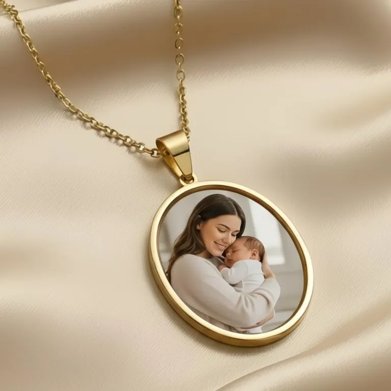 Προσωποποιημένο Οβάλ μενταγιόν με φωτογραφία χρυσό ατσάλι
