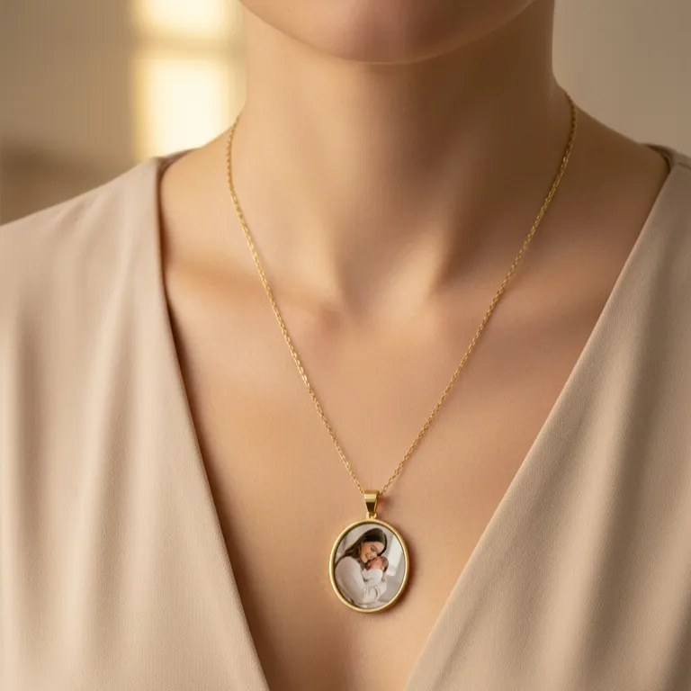 Προσωποποιημένο Οβάλ μενταγιόν με φωτογραφία χρυσό ατσάλι