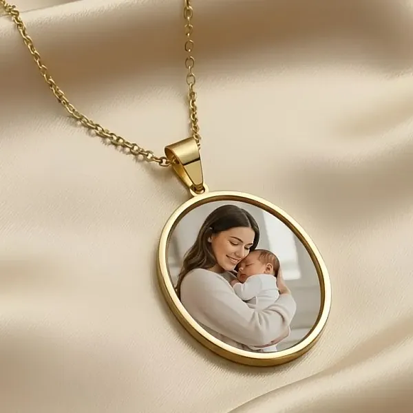 Προσωποποιημένο Οβάλ μενταγιόν με φωτογραφία χρυσό ατσάλι