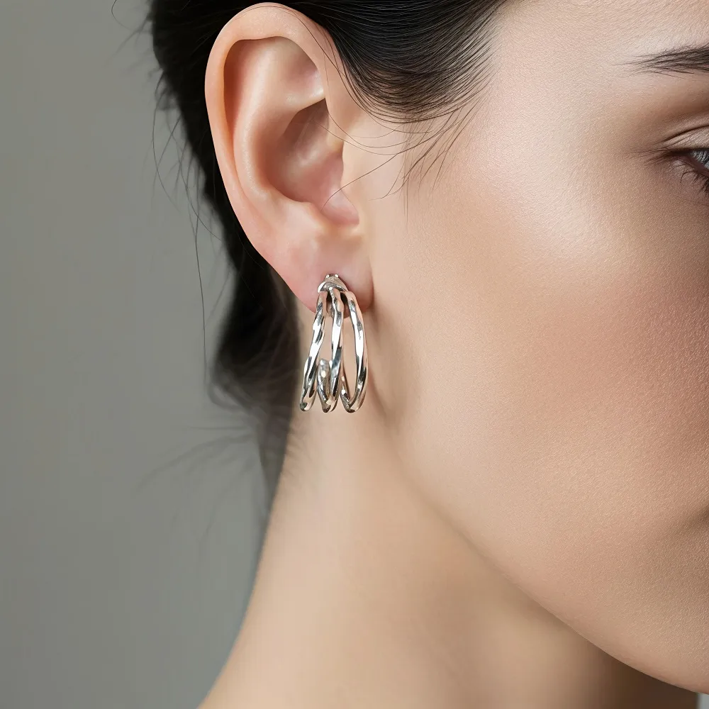 Τριπλά στριφτά σκουλαρίκια ασημί από ανοξείδωτο ατσάλι