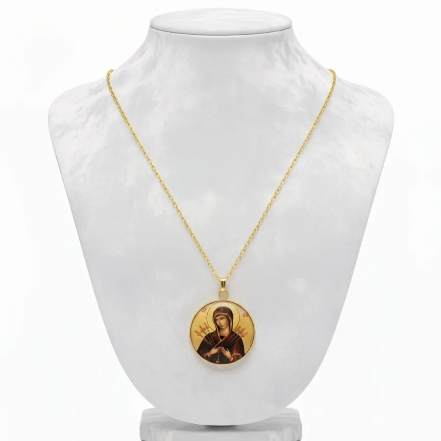 Χειροποίητο Φυλαχτό Μενταγιόν Παναγία Εφτάσπαθη από Ανοξείδωτο Ατσάλι