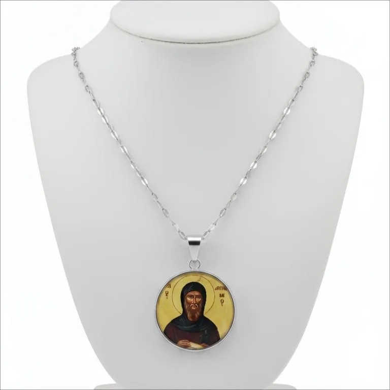 Φυλαχτό Αγίου Αντωνίου από ανοξείδωτο ατσάλι με υγρό γυαλί