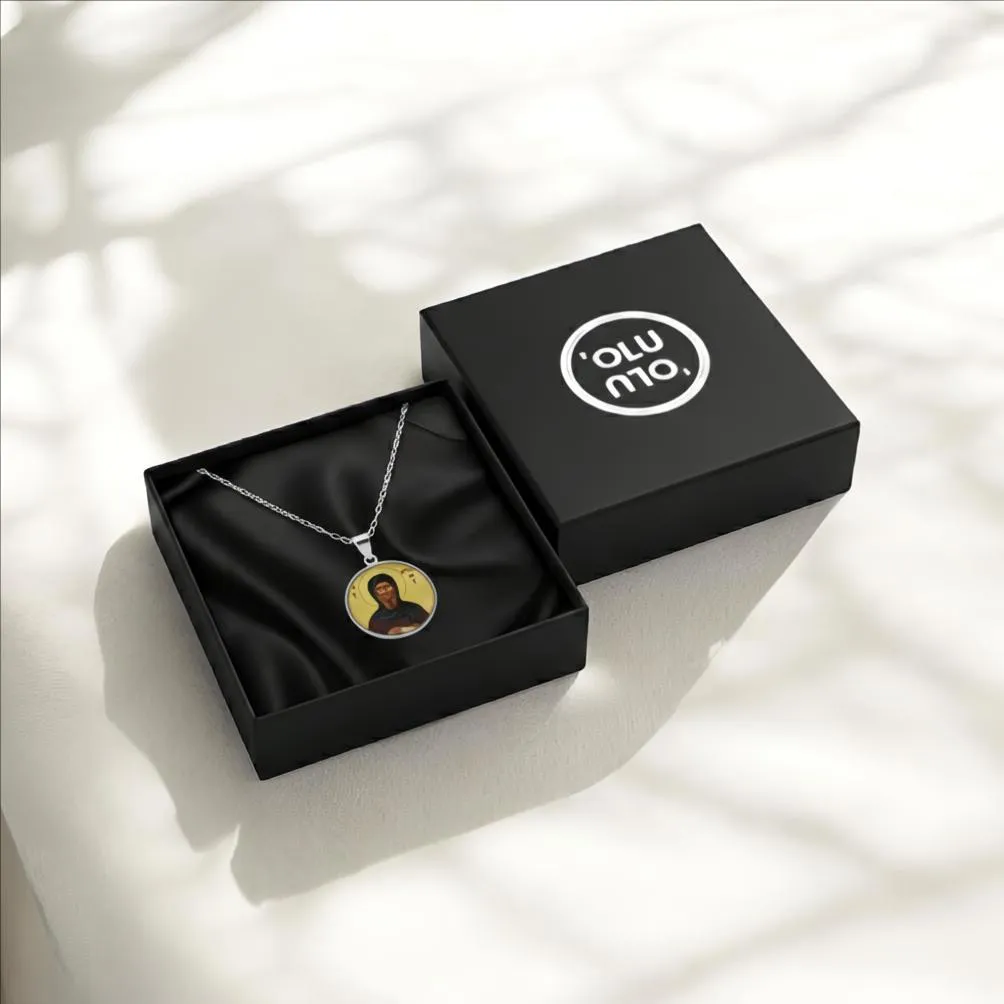 Φυλαχτό Αγίου Αντωνίου από ανοξείδωτο ατσάλι με υγρό γυαλί