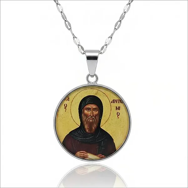 Φυλαχτό Αγίου Αντωνίου από ανοξείδωτο ατσάλι με υγρό γυαλί