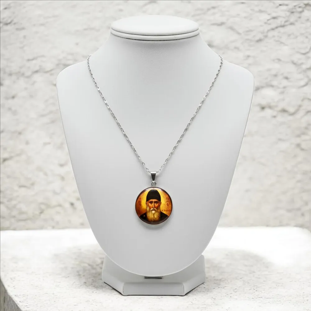 Φυλαχτό  Άγιος Παΐσιος από ανοξείδωτο ατσάλι ασημί χρώμα