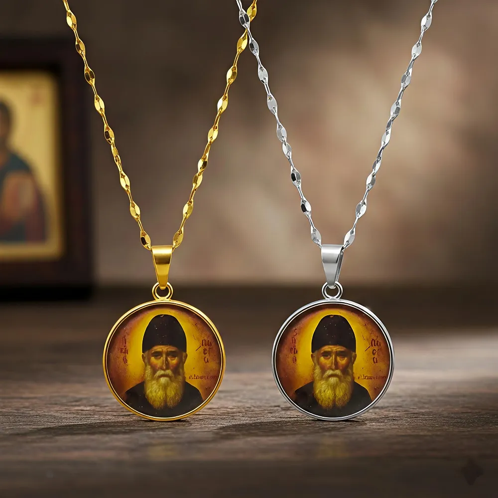 Φυλαχτό  Άγιος Παΐσιος από ανοξείδωτο ατσάλι ασημί χρώμα