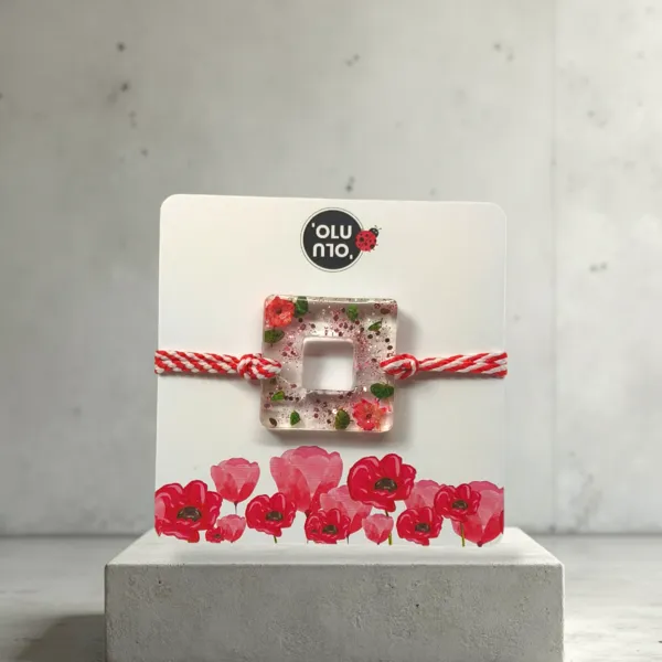 Μαρτάκι Χειροποίητο από Υγρό Γυαλί με Αληθινά Λουλούδια Τετράγωνο