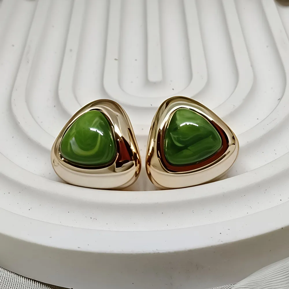 Σκουλαρίκια Ακρυλικά Χρυσά με Πράσινο  Χρώμα Ρητίνη  Ατσάλι