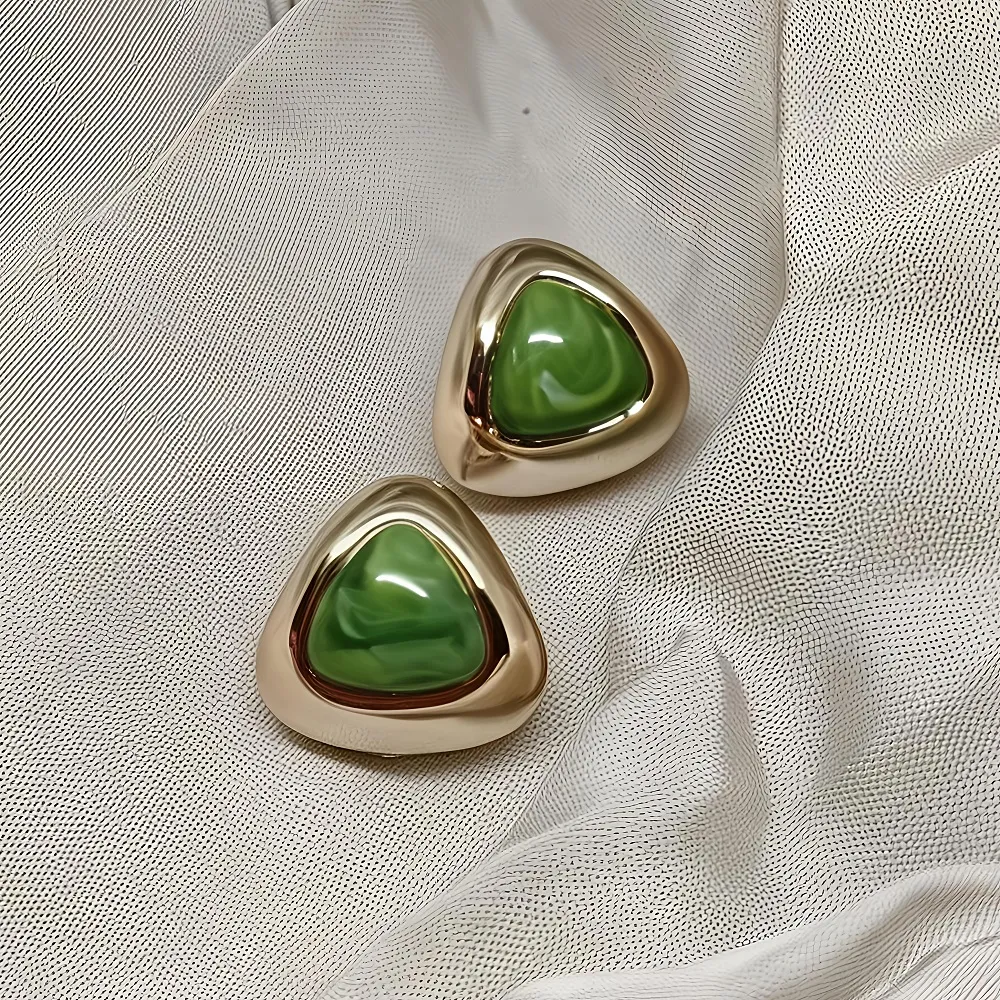 Σκουλαρίκια Ακρυλικά Χρυσά με Πράσινο  Χρώμα Ρητίνη  Ατσάλι