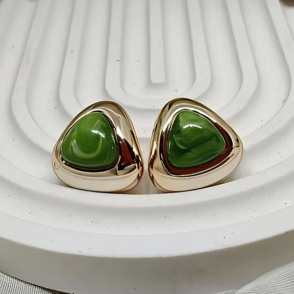 Σκουλαρίκια Ακρυλικά Χρυσά με Πράσινο  Χρώμα Ρητίνη  Ατσάλι